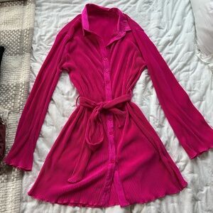 Vibrant Pink Button-Up Dress